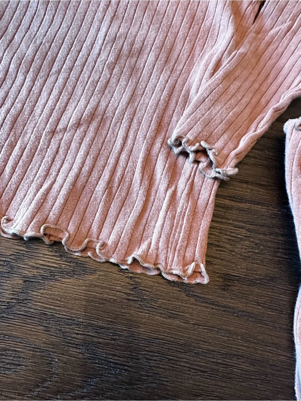 Girls Long Sleeve Ribbed Pink Pajama Set - Soft Knit Two-Piece